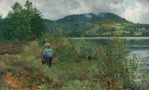 Kat.nr. 18. Christian Skredsvig, Gutt på fisketur ved Dælivannet 1889. Solgt på "Klassisk" for 1.200.000,-. 